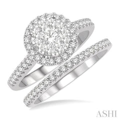 1 Ctw Lovebright Diamond Wedding Set With 3/4 Ctw Round Shape Two Tone Engagement Ring in 14K White and Yellow Gold and 1/5 Ctw Wedding Band in 14K