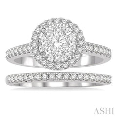 1 Ctw Lovebright Diamond Wedding Set With 3/4 Ctw Round Shape Two Tone Engagement Ring in 14K White and Yellow Gold and 1/5 Ctw Wedding Band in 14K