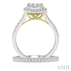 1 Ctw Lovebright Diamond Wedding Set With 3/4 Ctw Round Shape Two Tone Engagement Ring in 14K White and Yellow Gold and 1/5 Ctw Wedding Band in 14K