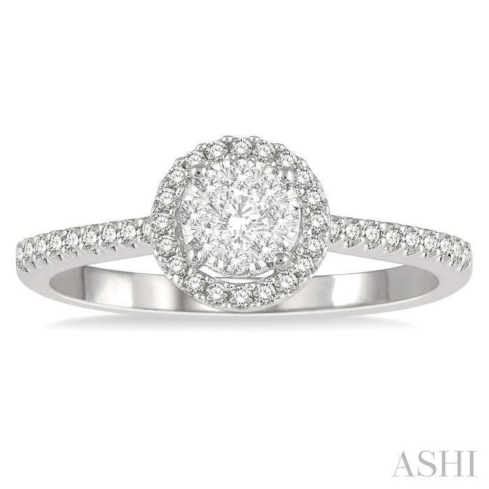 1/3 Ctw Round Diamond Lovebright Halo Engagement Ring in 14K White and Yellow Gold