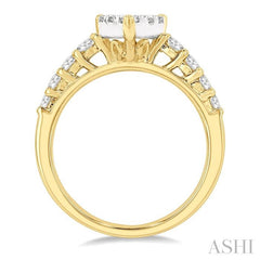 1 Ctw Pear Shape Lovebright Round Cut Diamond Engagement Ring in 14K Yellow and White gold