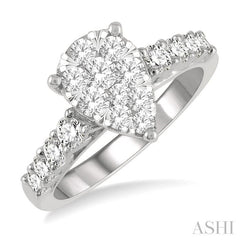 1 Ctw Pear Shape Lovebright Round Cut Diamond Engagement Ring in 14K White Gold
