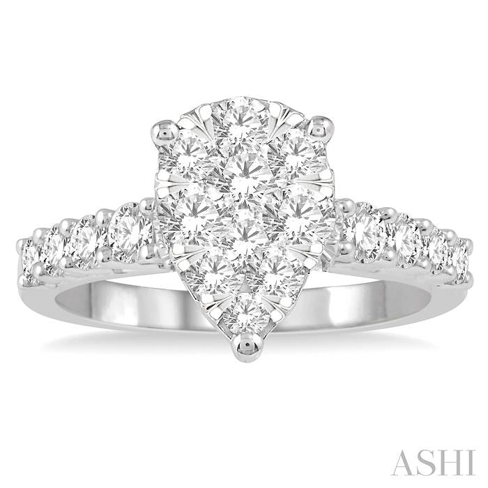 1 Ctw Pear Shape Lovebright Round Cut Diamond Engagement Ring in 14K White Gold