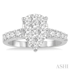 1 Ctw Pear Shape Lovebright Round Cut Diamond Engagement Ring in 14K White Gold