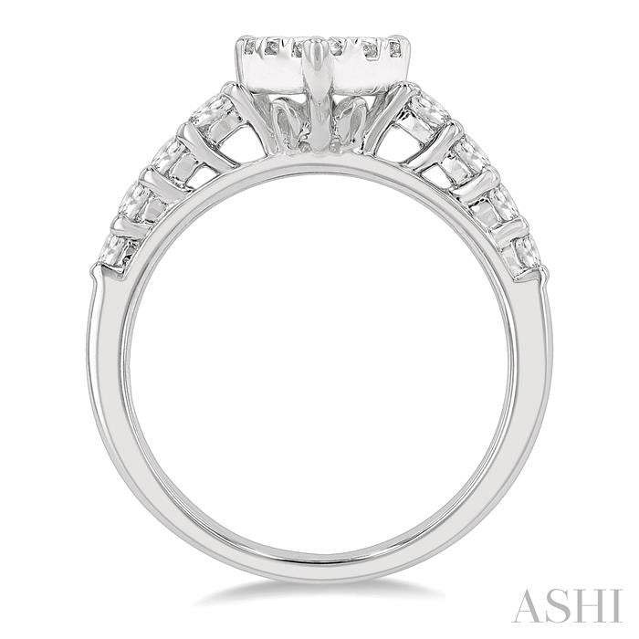 1 Ctw Pear Shape Lovebright Round Cut Diamond Engagement Ring in 14K White Gold