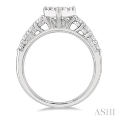 1 Ctw Pear Shape Lovebright Round Cut Diamond Engagement Ring in 14K White Gold
