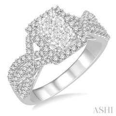 7/8 Ctw Round Cut Diamond Octagon Shape Lovebright Ring in 14K White Gold