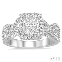 7/8 Ctw Round Cut Diamond Octagon Shape Lovebright Ring in 14K White Gold