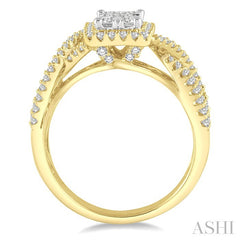 7/8 Ctw Round Cut Diamond Octagon Shape Lovebright Ring in 14K Yellow and White Gold