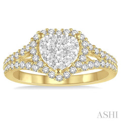 3/4 Ctw Round Cut Diamond Heart Shape Lovebright Ring in 14K Yellow and White Gold