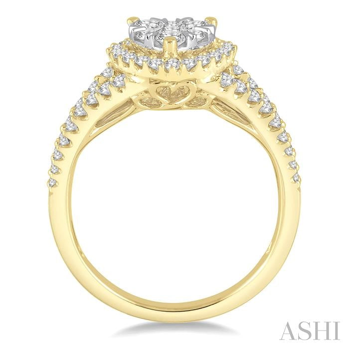 3/4 Ctw Round Cut Diamond Heart Shape Lovebright Ring in 14K Yellow and White Gold