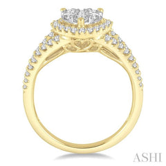 3/4 Ctw Round Cut Diamond Heart Shape Lovebright Ring in 14K Yellow and White Gold