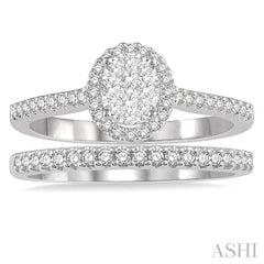 1/2 Ctw Lovebright Diamond Wedding Set in 14K With 1/3 Ctw Oval Shape Engagement Ring in White and Yellow Gold and 1/5 Ctw Wedding Band in White Gold