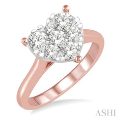 1 Ctw Round Cut Diamond Heart Shape Lovebright Ring in 14K Rose and White Gold