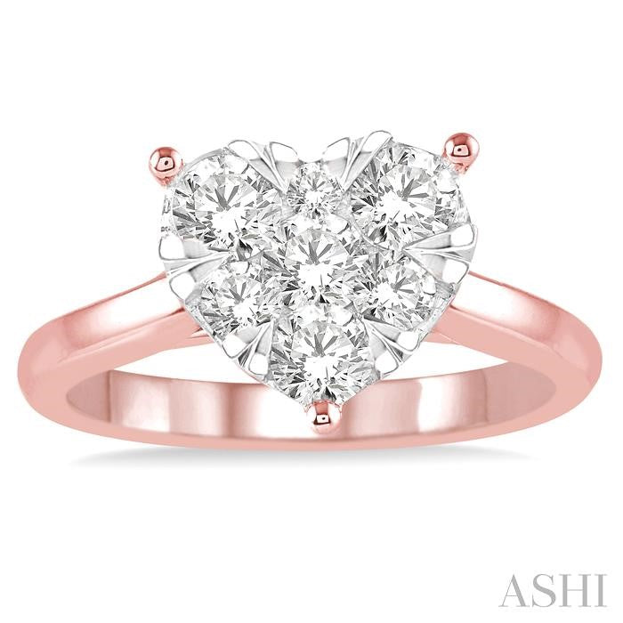 1 Ctw Round Cut Diamond Heart Shape Lovebright Ring in 14K Rose and White Gold
