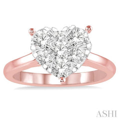 1 Ctw Round Cut Diamond Heart Shape Lovebright Ring in 14K Rose and White Gold