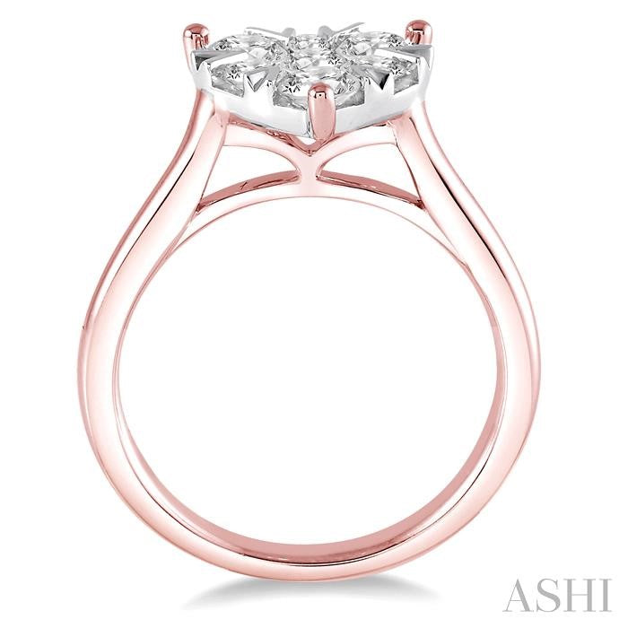 1 Ctw Round Cut Diamond Heart Shape Lovebright Ring in 14K Rose and White Gold