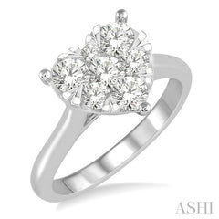 1 Ctw Round Cut Diamond Heart Shape Lovebright Ring in 14K White Gold