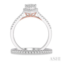 1/2 Ctw Lovebright Diamond Wedding Set With 1/3 Ct Pear Shape Engagement Ring and 1/5 Ct Wedding Band in 14K White and Rose Gold