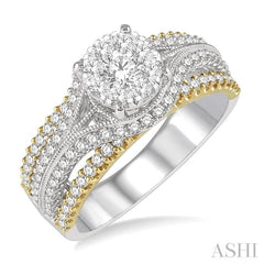 1 1/10 Ctw Round Diamond Lovebright Solitaire Style Engagement Ring in 14K White and Yellow Gold