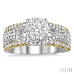 1 1/10 Ctw Round Diamond Lovebright Solitaire Style Engagement Ring in 14K White and Yellow Gold