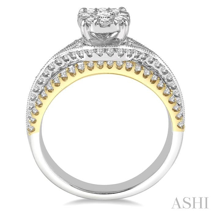 1 1/10 Ctw Round Diamond Lovebright Solitaire Style Engagement Ring in 14K White and Yellow Gold