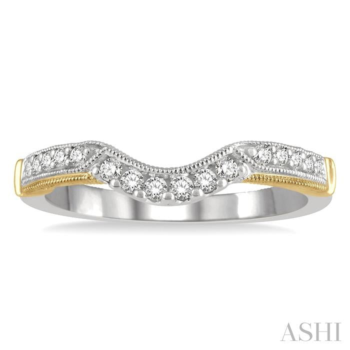 1/5 Ctw Engraved Two Tone Round Cut Diamond Wedding Band in 14K White and Yellow Gold