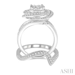 1 Ctw Lovebright Round Cut Diamond Wedding Set With 3/4 Ctw Floral Engagement Ring and 1/6 Ctw Splash Wave Wedding Band in 14K White Gold