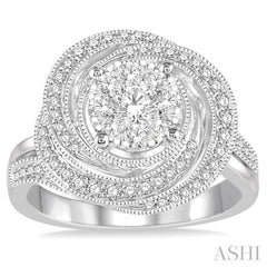 3/4 Ctw Round Cut Diamond Lovebright Ring in 14K White Gold