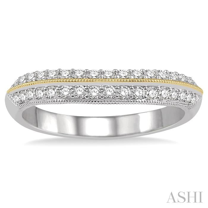 1/3 Ctw Double Row Round Cut Diamond Wedding Band in 14K White and Yellow Gold