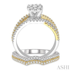 1 1/4 Ctw Lovebright Round Cut Diamond Wedding Set With 1 Ctw Round Split Shank Engagement Ring and 1/4 Ctw Wedding Band in 14K White and Yellow Gold