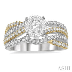 1 Ctw Round Diamond Lovebright Split Shank Engagement Ring in 14K White and Yellow Gold