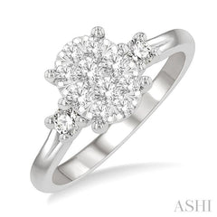 5/8 Ctw Oval Shape Lovebright Round Cut Diamond Engagement Ring in 14K White Gold