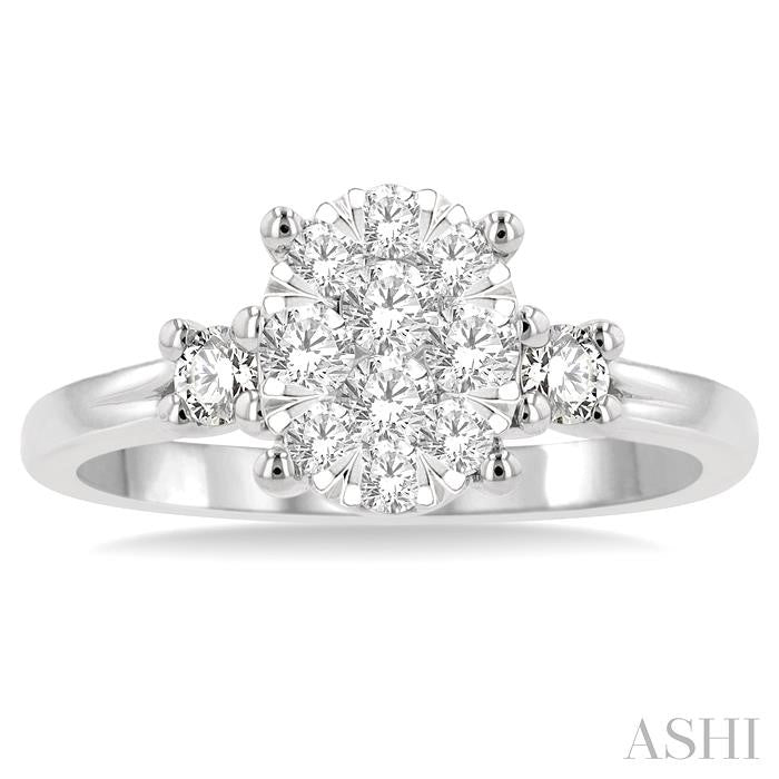 5/8 Ctw Oval Shape Lovebright Round Cut Diamond Engagement Ring in 14K White Gold