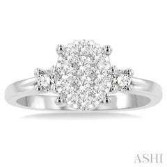 5/8 Ctw Oval Shape Lovebright Round Cut Diamond Engagement Ring in 14K White Gold