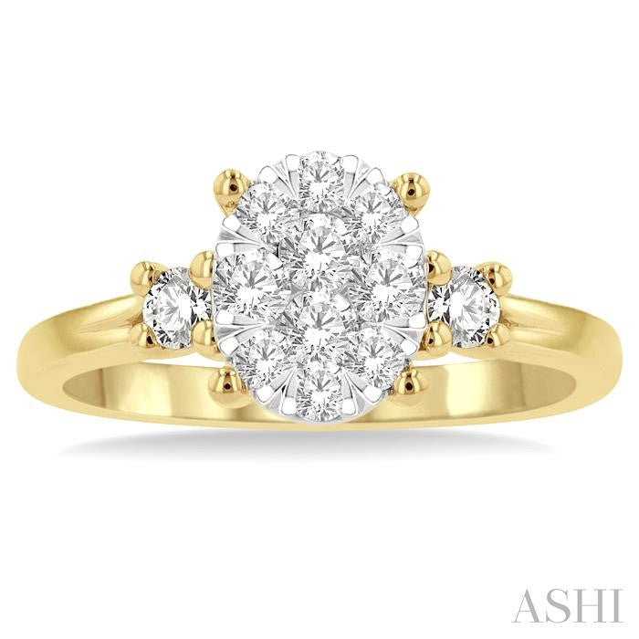 5/8 Ctw Oval Shape Lovebright Round Cut Diamond Engagement Ring in 14K Yellow and White gold