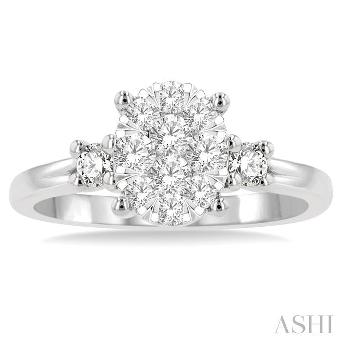 5/8 Ctw Oval Shape Lovebright Round Cut Diamond Engagement Ring in 14K White Gold