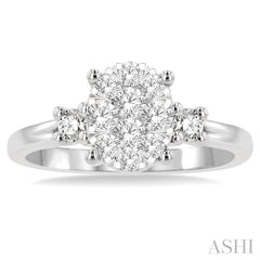 5/8 Ctw Oval Shape Lovebright Round Cut Diamond Engagement Ring in 14K White Gold