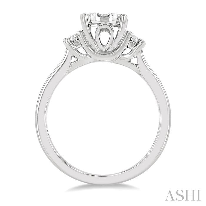 5/8 Ctw Oval Shape Lovebright Round Cut Diamond Engagement Ring in 14K White Gold