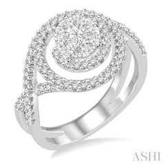 7/8 Ctw Round Cut Diamond Lovebright Ring in 14K White Gold