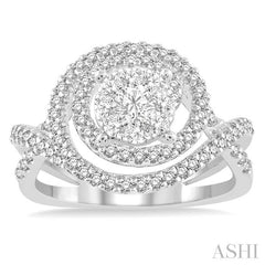 7/8 Ctw Round Cut Diamond Lovebright Ring in 14K White Gold