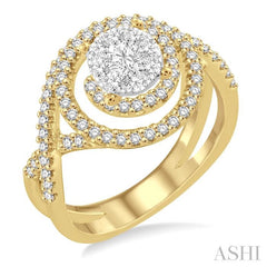 7/8 Ctw Round Cut Diamond Lovebright Ring in 14K Yellow and White Gold