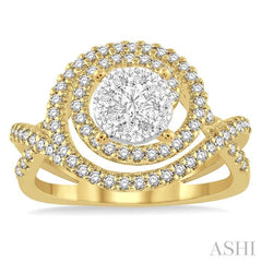 7/8 Ctw Round Cut Diamond Lovebright Ring in 14K Yellow and White Gold