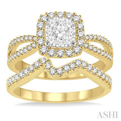 3/4 Ctw Diamond Wedding Set with 5/8 Ctw Lovebright Round Cut Engagement Ring and 1/6 Ctw Wedding Band in 14K Yellow and White Gold