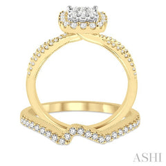 3/4 Ctw Diamond Wedding Set with 5/8 Ctw Lovebright Round Cut Engagement Ring and 1/6 Ctw Wedding Band in 14K Yellow and White Gold