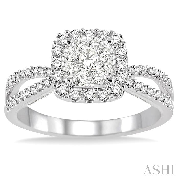 5/8 Ctw Square Shape Round Cut Diamond Lovebright Ring in 14K White Gold