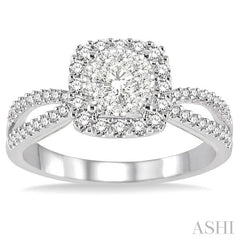 5/8 Ctw Square Shape Round Cut Diamond Lovebright Ring in 14K White Gold