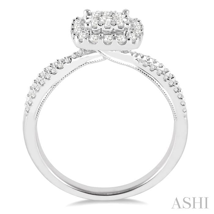 5/8 Ctw Square Shape Round Cut Diamond Lovebright Ring in 14K White Gold