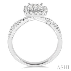 5/8 Ctw Square Shape Round Cut Diamond Lovebright Ring in 14K White Gold