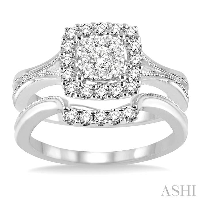 1/2 Ctw Diamond Lovebright Wedding Set with 1/2 Ctw Engagement Ring and 1/20 Ctw Wedding Band in 14K White Gold